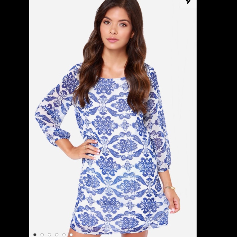 Lulu’s Ivory and Blue Shift Dress
